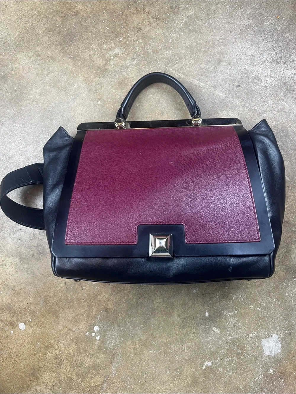 Furla Cortina Shoulder/Tote Bag in Burgandy and black